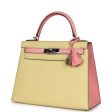 Pre-owned Hermes Special Order (HSS) Kelly Sellier 28 Rose Confetti and Jaune Poussin Epsom Palladium Hardware Hot on Sale