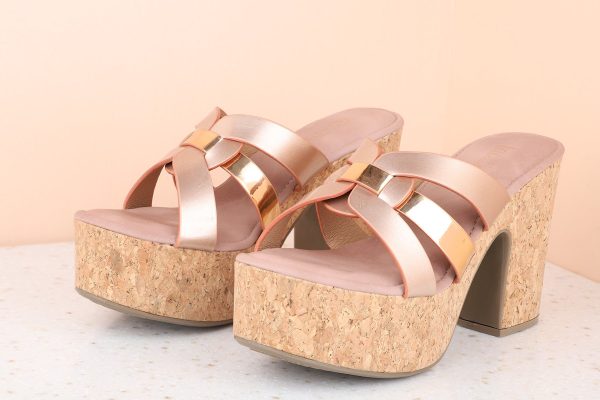 Women Rose Gold Embellished Platform Heels Hot on Sale