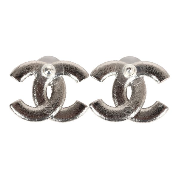 Chanel Large Lucite CC Crystal Stud Earrings White Enamel and Silver Hardware Sale