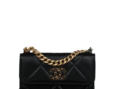 Chanel 19 Chain Clutch Bag Black Lambskin Mixed Hardware For Cheap