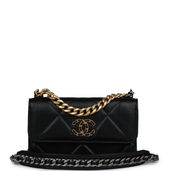 Chanel 19 Chain Clutch Bag Black Lambskin Mixed Hardware For Cheap