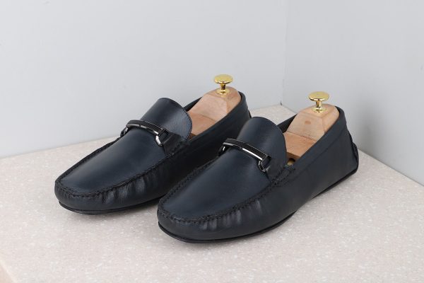 Driving Casual Leather Shoes-Navy Cheap