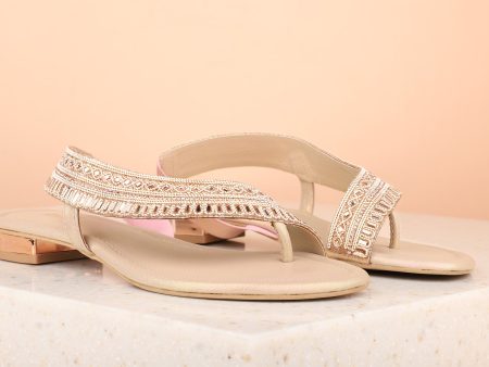 Women Rose Gold Embellished One Toe Flats For Sale