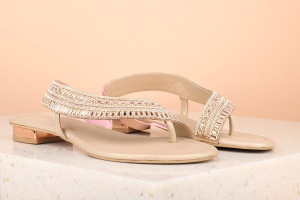 Women Rose Gold Embellished One Toe Flats For Sale