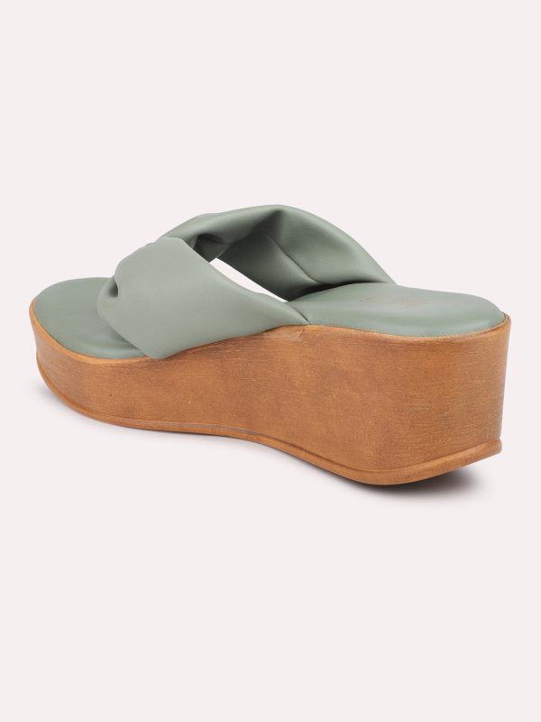 Women Green Solid Wedge Sandals on Sale