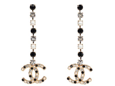 Chanel CC Black White Crystals and Pearls Drop Earrings Gold Hardware Online Sale