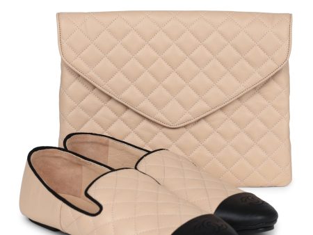 Chanel Beige and Black Flats with Clutch 37 EU Supply