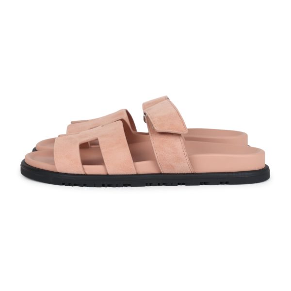 Hermes Chypre Techno Sandal Nude Suede Palladium Hardware 37 EU Cheap