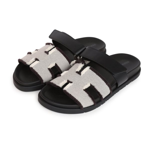 Hermes Chypre Techno Sandals Black Prunoir Calfskin and Canvas Palladium Hardware 39 EU Hot on Sale