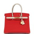 Hermes Special Order (HSS) Birkin 30 Rouge de Coeur and Craie Epsom Brushed Gold Hardware Supply