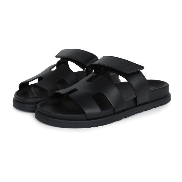 Hermes Chypre Techno Sandals Black Calfskin Palladium Hardware 37 EU Online