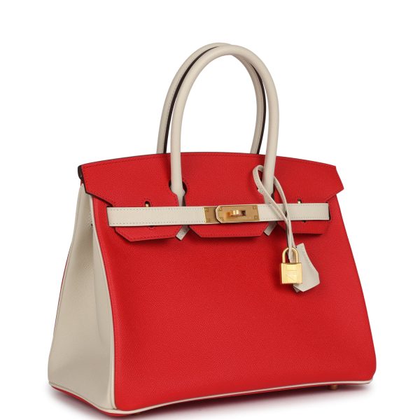 Hermes Special Order (HSS) Birkin 30 Rouge de Coeur and Craie Epsom Brushed Gold Hardware Supply