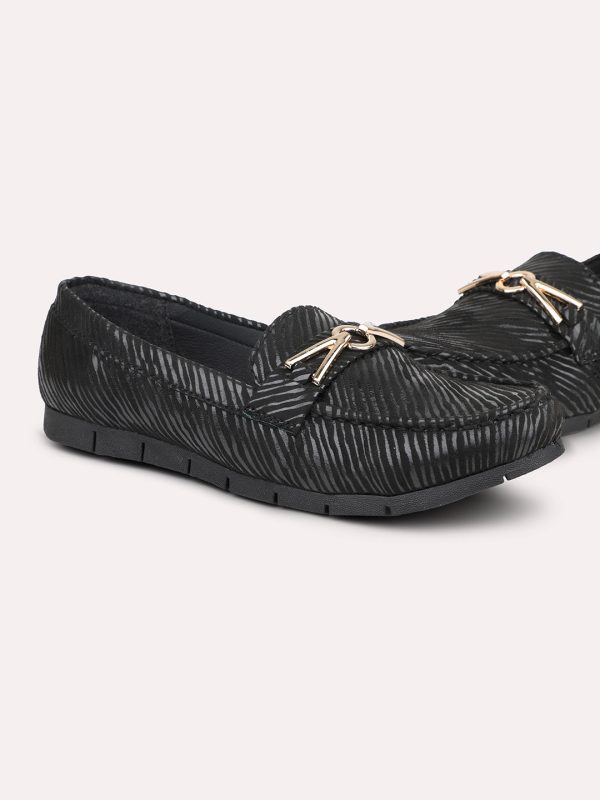 Women Black Embellished Loafers Discount