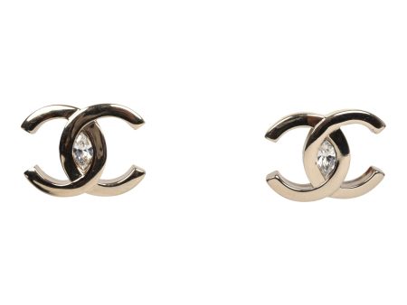 Chanel CC Crystal Stud Earrings Light Gold Hardware For Discount