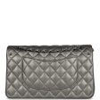 Pre-owned Chanel Medium Classic Double Flap Bag Metallic Grey Lambskin Silver Hardware For Cheap