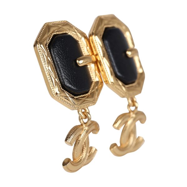 Chanel CC Buckle Dangle Earrings Black Leather Gold Hardware Online