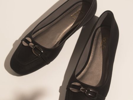 Women Black Buckled Ballerinas Flats For Sale