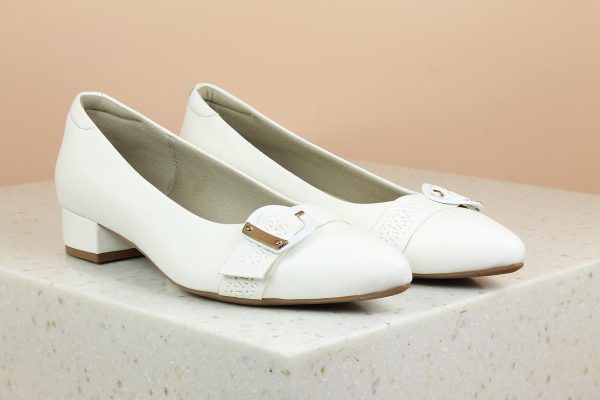 Women White Pointed Toe Block Pumps With Buckles Details Supply