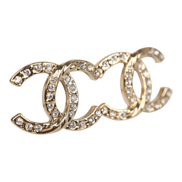 Chanel CC Crystal Stud Earrings Gold Hardware Fashion