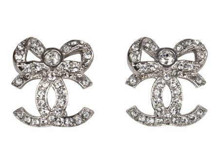 Chanel Mini Crystal Bow CC Stud Earrings Silver Hardware Online Hot Sale