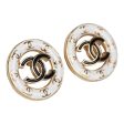 Chanel CC Round Stud Earrings White Black Enamel Gold Hardware Sale