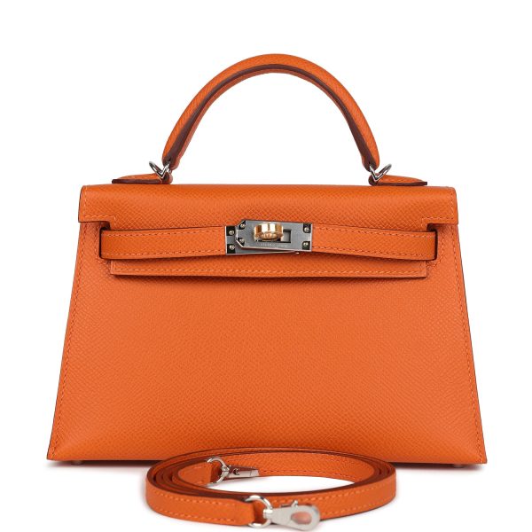 Hermes Kelly Sellier 20 Orange Epsom Electrum Hardware For Sale