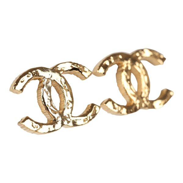 Chanel Small Hammered CC Stud Earrings Gold Tone Hardware Online Hot Sale