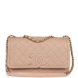 Chanel Medium CC Filigree Flap Bag Beige Caviar Brushed Gold Hardware Hot on Sale