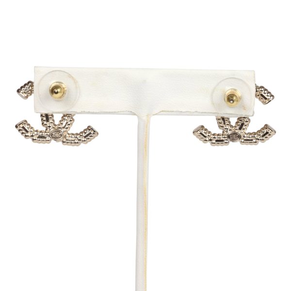 Chanel CC Crystal Pearl Stud Earrings Light Gold Hardware Online