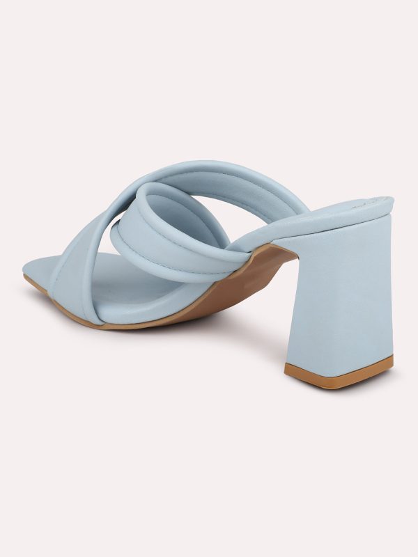 Women Blue Open Toe Block Heels Online Sale