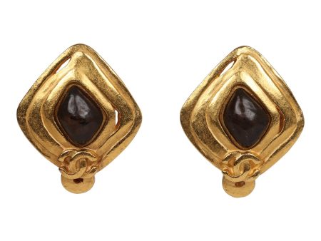 Vintage Chanel Abstract Stone and Gold Metal Earrings Supply