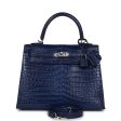 Hermes Kelly Sellier 25 Bleu Indigo Aizome Matte Porosus Crocodile Palladium Hardware Cheap