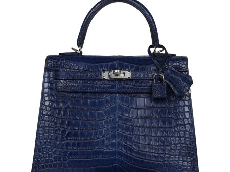 Hermes Kelly Sellier 25 Bleu Indigo Aizome Matte Porosus Crocodile Palladium Hardware Cheap