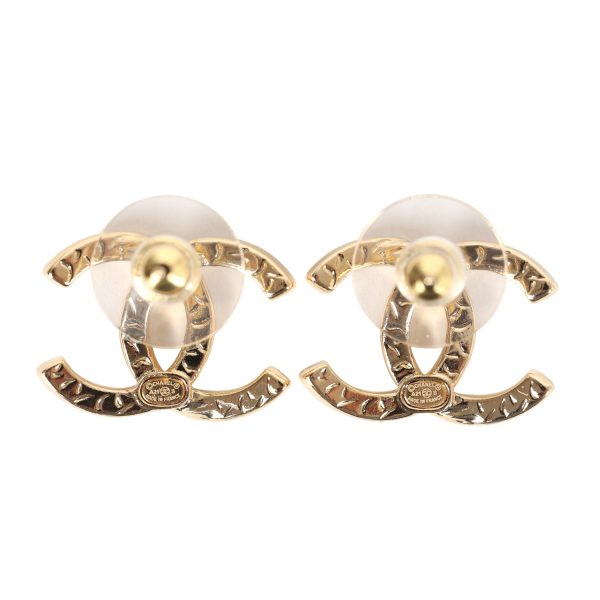 Chanel CC Crystal Stud Earrings Gold Hardware Fashion