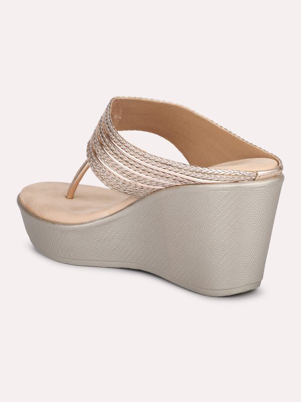 Women Rose Gold Embellished Party Wedges For Discount