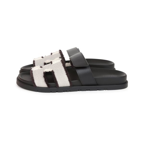 Hermes Chypre Techno Sandals Black Prunoir Calfskin and Canvas Palladium Hardware 39 EU Hot on Sale