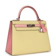 Pre-owned Hermes Special Order (HSS) Kelly Sellier 28 Rose Confetti and Jaune Poussin Epsom Palladium Hardware Hot on Sale