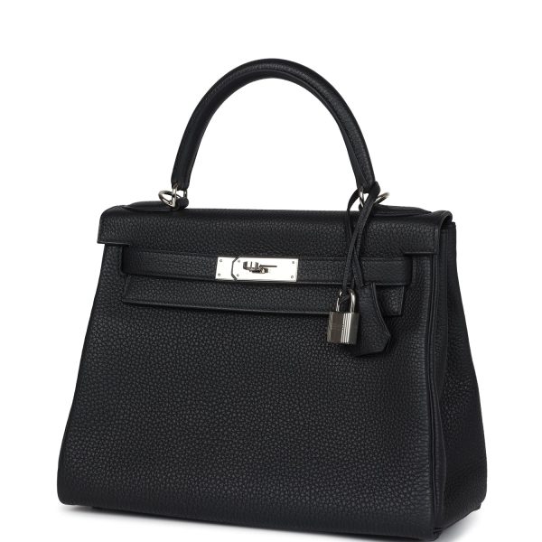 Pre-owned Hermes Kelly Retourne 28 Black Togo Palladium Hardware Online now