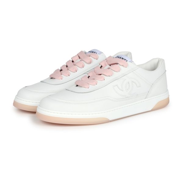 Chanel CC Low Top Sneakers White and Pink Calfskin 41 EU Fashion