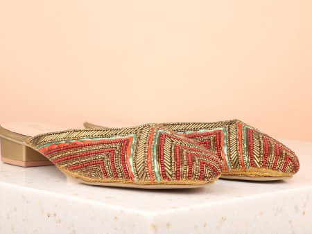 Women Antique Ethnic Embellished Block Mules Online