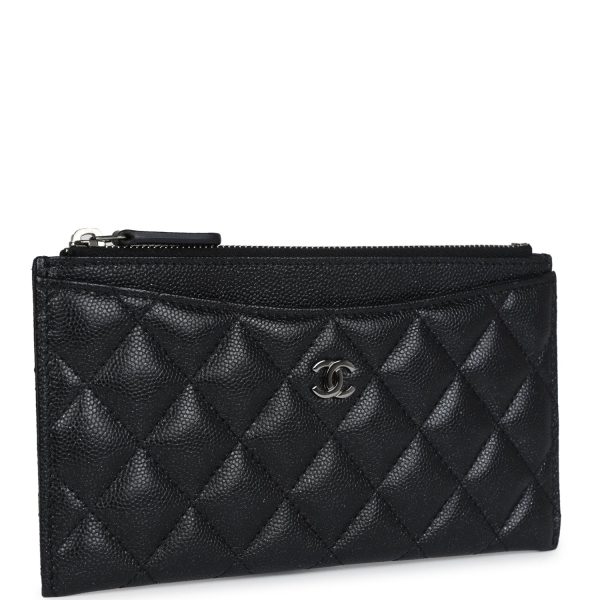 Chanel Classic Long Zipped Pouch Iridescent Black Caviar Ruthenium Hardware Online