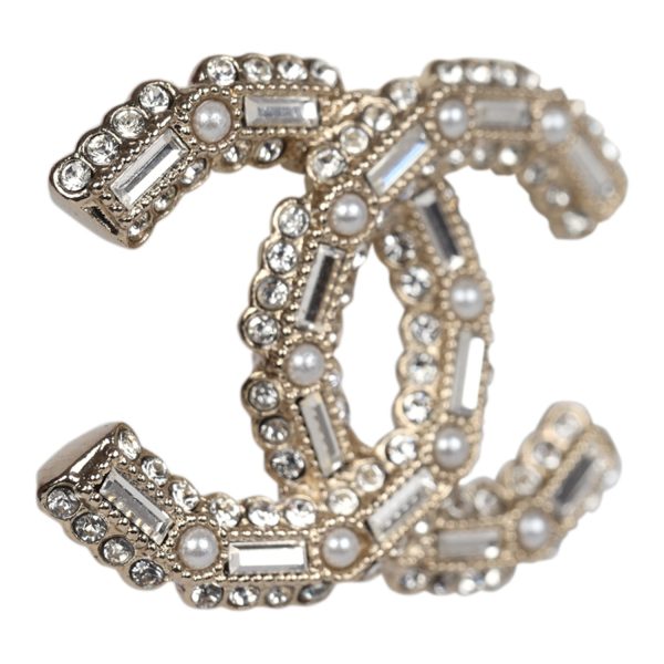 Chanel CC Crystal Pearl Stud Earrings Light Gold Hardware Online