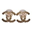 Chanel CC Crystals & Resin Pearls Stud Earrings Black and White Gold Tone Metal Online Sale