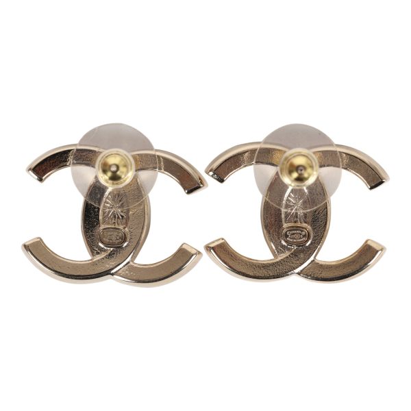 Chanel CC Crystal Stud Earrings Light Gold Hardware For Discount