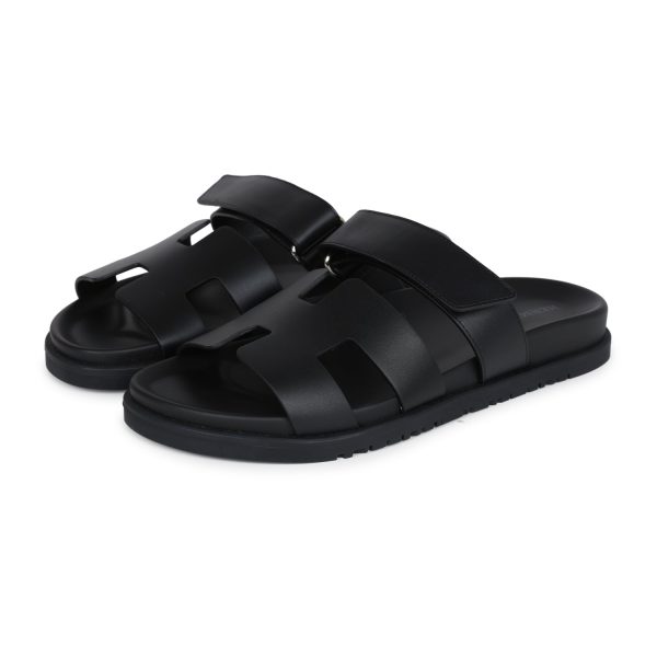 Hermes Chypre Techno Sandals Black Calfskin Palladium Hardware 38.5 EU Supply