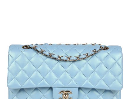 Chanel Medium Classic Double Flap Bag Blue Iridescent Calfskin Gold Hardware Discount