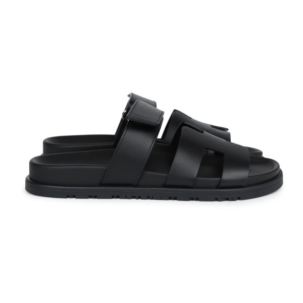 Hermes Chypre Techno Sandals Black Calfskin Palladium Hardware 37 EU Online