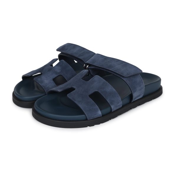 Hermes Chypre Techno Sandals Bleu Celeste Suede Palladium Hardware 37 EU For Cheap