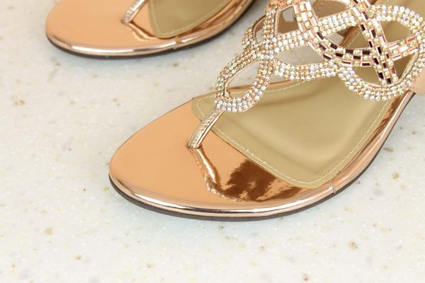 Women Rose Gold Embellished Ethnic Block Heels on Sale