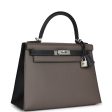 Hermes Special Order (HSS) Kelly Sellier 28 Etain and Black Epsom Brushed Palladium Hardware For Discount